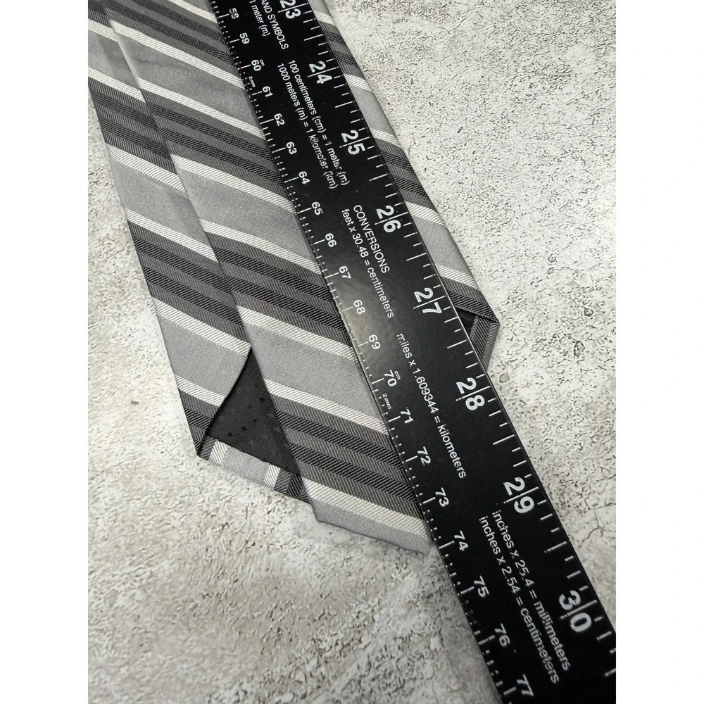 Stafford‎ Tie Mens Silver Striped 100% Silk Satin Pointed Classic One Size New